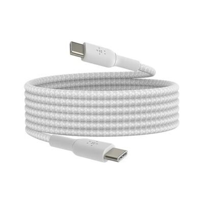 Belkin USB-C to USB-C Braided 6.6 Feet (2 Meter) Fast charging Type C Cable, for iPhone 15 Series and other USB-C Devices, Tough and Durable, 60W PD, USB-IF Certified - White