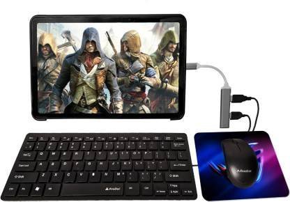 Henture Tablet Keyboard and Mouse Combo with USB Hub, C-Type OTG Cable, and Mouse Pad Combo Set??(Black)